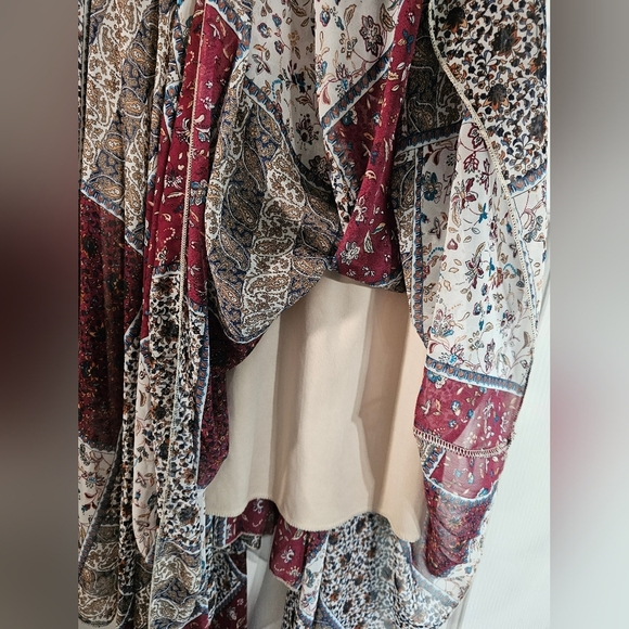 Metro Wear Medium Boho Patchwork Handkerchief Midi Skirt Maroon Paisley Lined - Picture 3 of 7